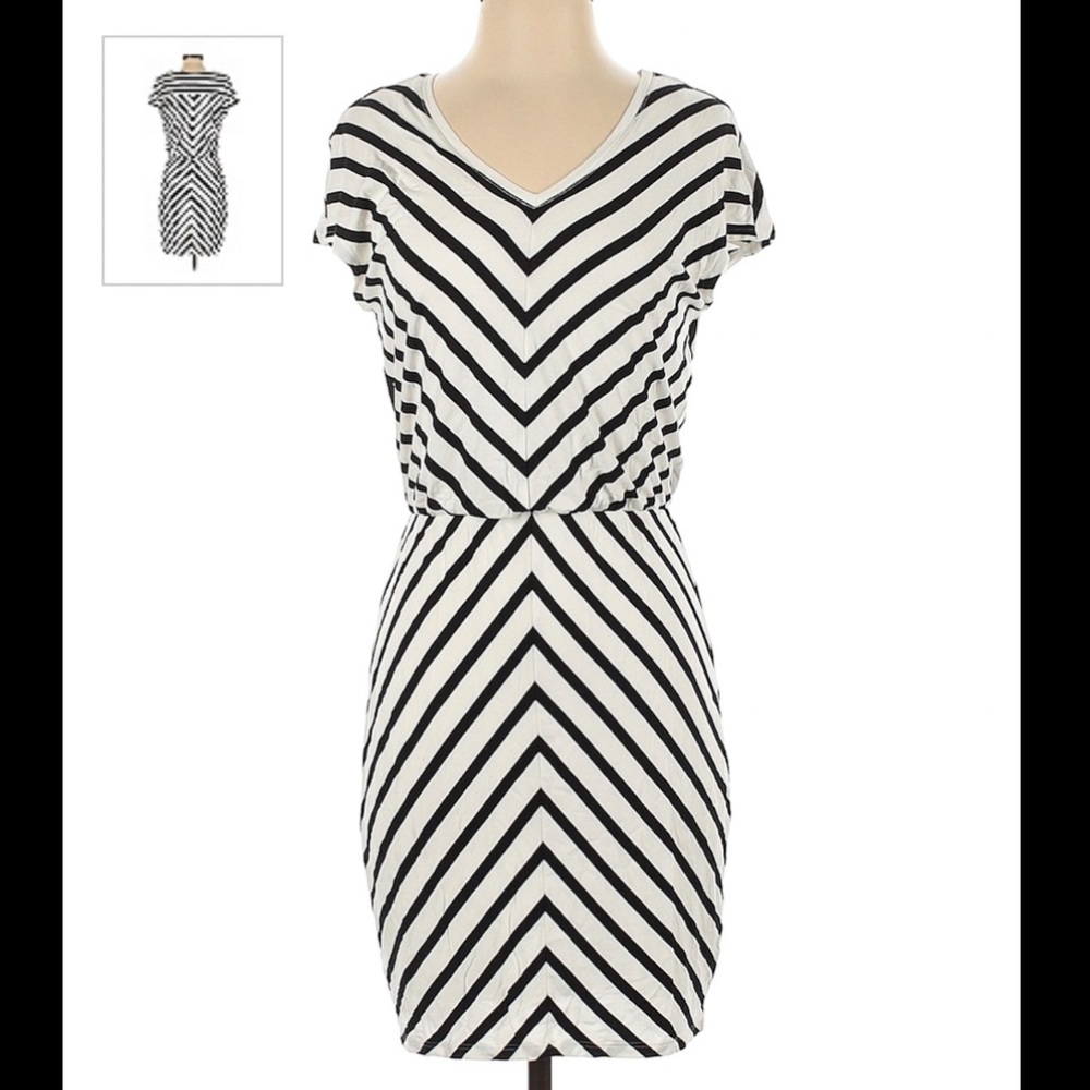 WHBM Black/White Chevron Striped Dress Size L